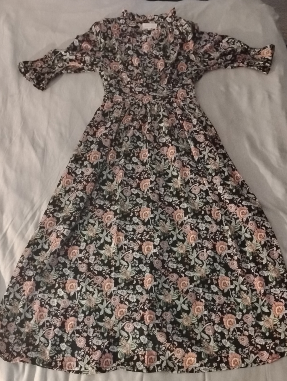 Melloday Floral Wrap Dress in Black with Pink Rose Print